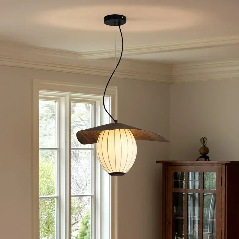 lampe suspendue soie marron foncé rayures blanches moderne cuisine salon chambre