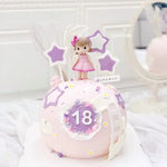 décoration gâteau anniversaire fille figurines animées résine rubans étoiles dorées lettres fleurs festives