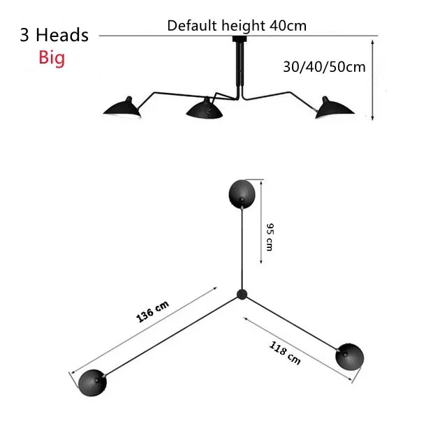 lumière suspension moderne noir doré têtes têtes 6000K 3000K