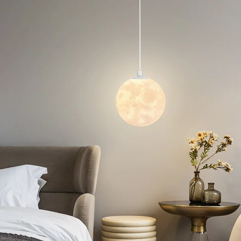 Suspension lumineuse moderne imprimée lunaire blanc beige tringle led 220v
