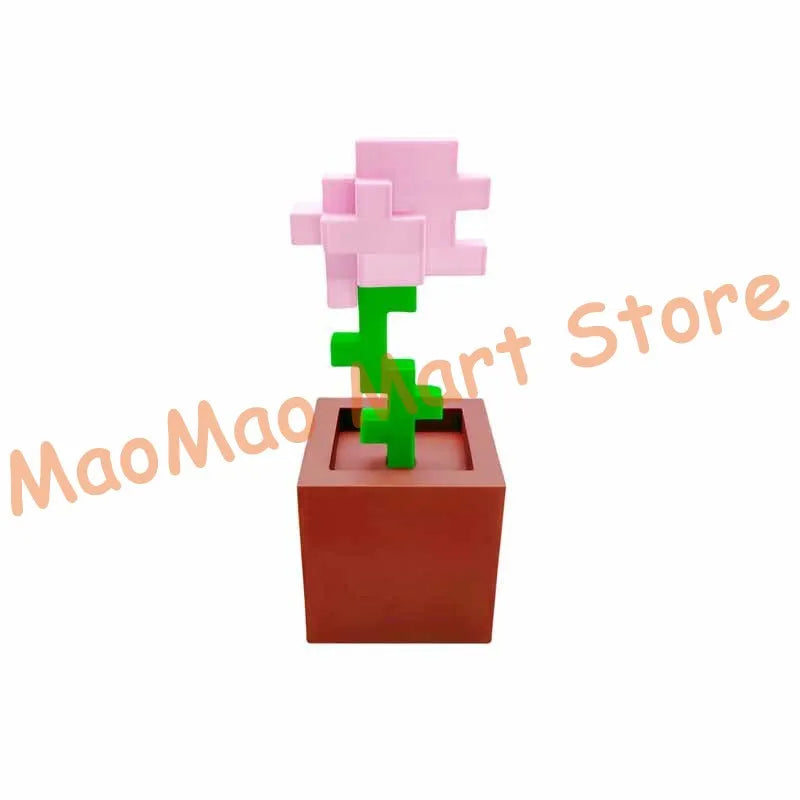 décoration murale pixel art pot fleur vert rouge rose beige