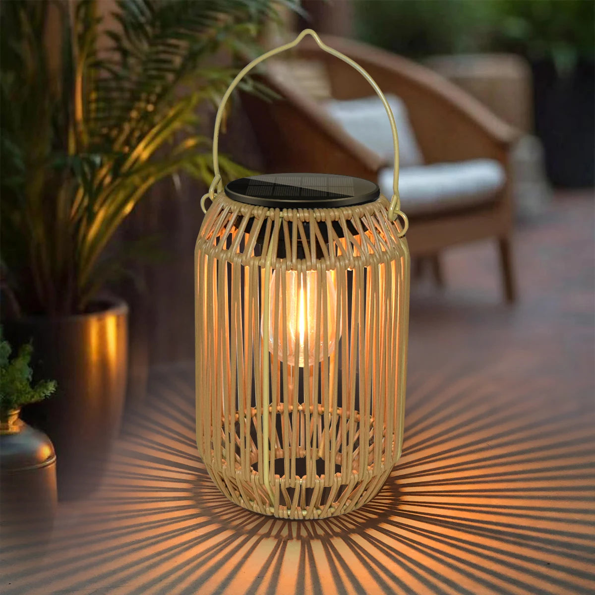 lanterne solaire bohème bambou suspension jardin led décoration patio rustique