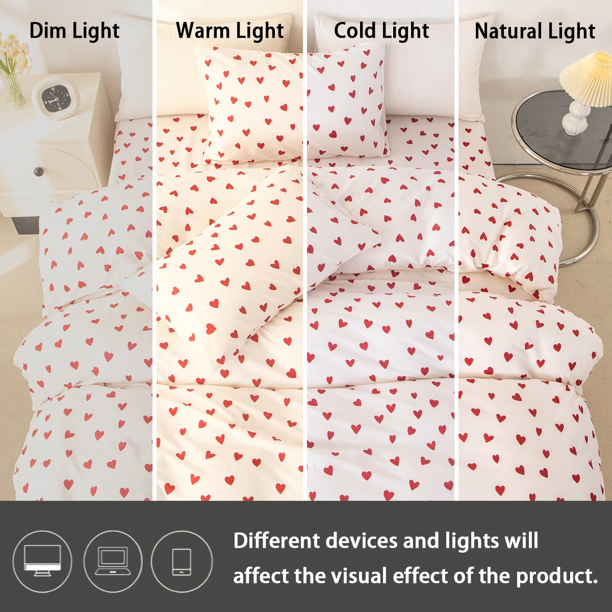 ensemble literie moderne coeurs rouges imprimés blanc 135x200cm 150x200cm polyester doux