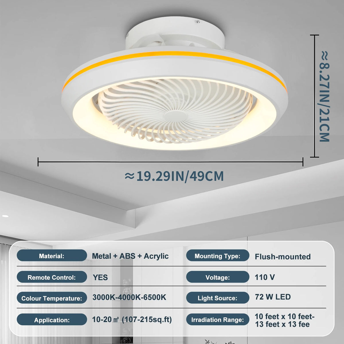 ventilateur oscillant led moderne télécommande blanc jaune 49cm 360degrees 2000lm 110v220v