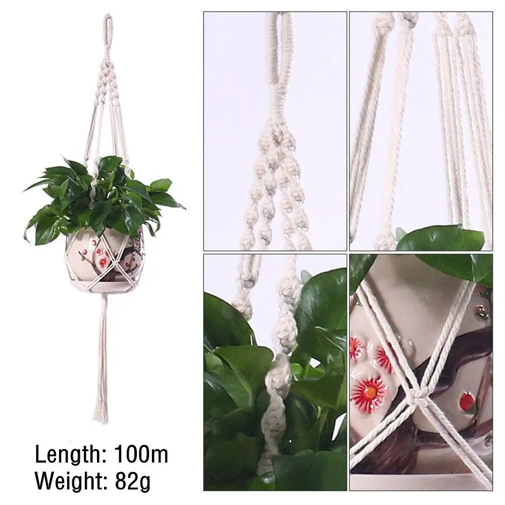 support plante suspendue macramé blanc cassé artisanal anneau métallique pot plante balcon jardinintérieur