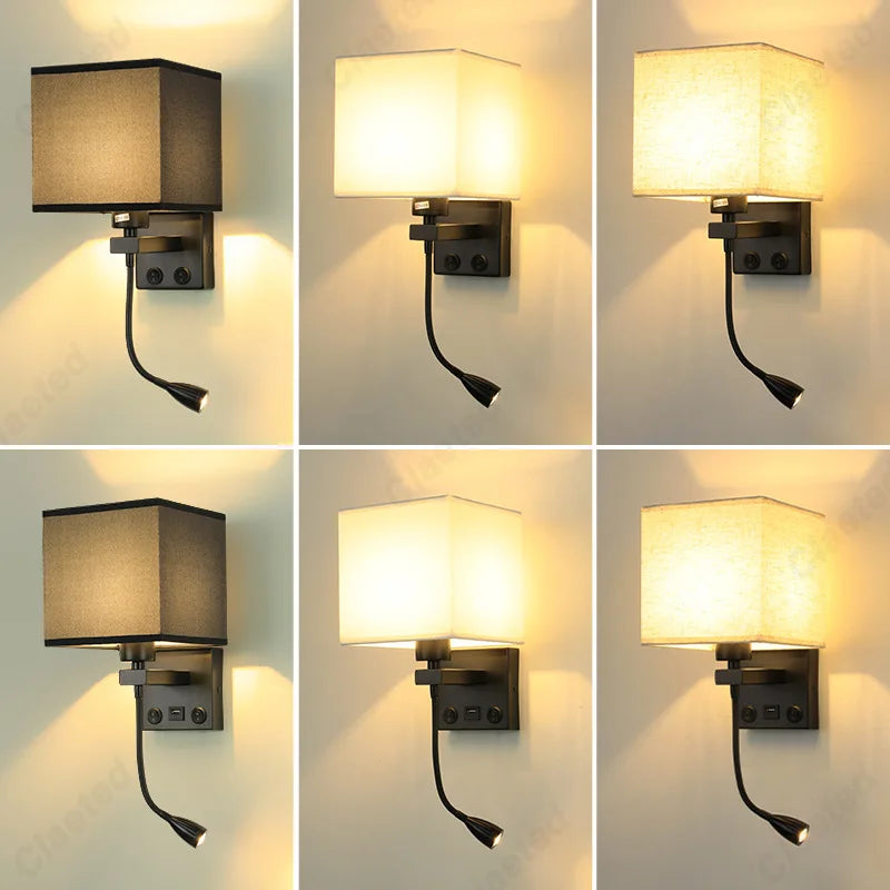 lampe murale led noir beige moderne interrupteur recharge usb angle réglable chambre cuisine