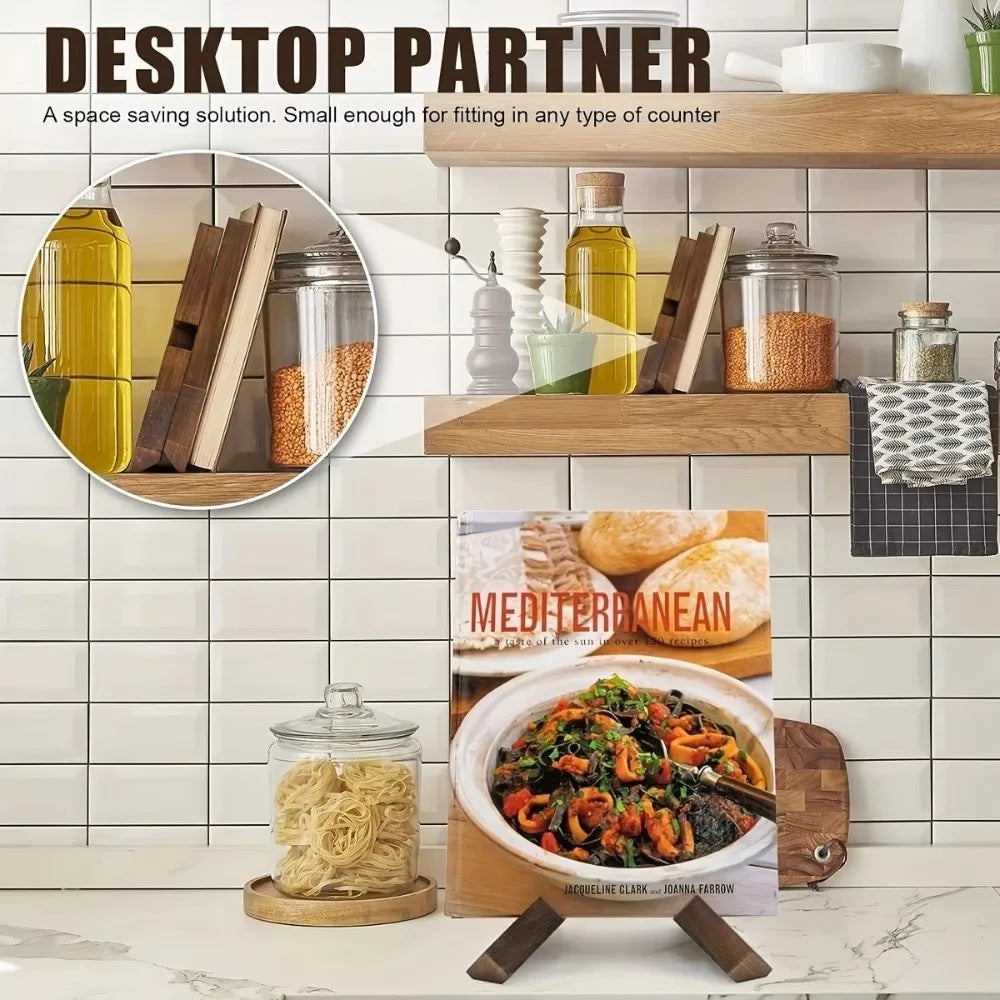 support bois serre livres marron foncé minimaliste présentoir cuisine table manger disques vinyles livres