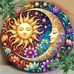 décoration murale bois soleil lune fleurs oiseaux étoiles or argent bleu rouge Jaune Blanc
