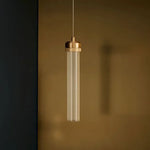 pendentif led moderne verre transparent strié salon chambre doré minimaliste suspension câble fin