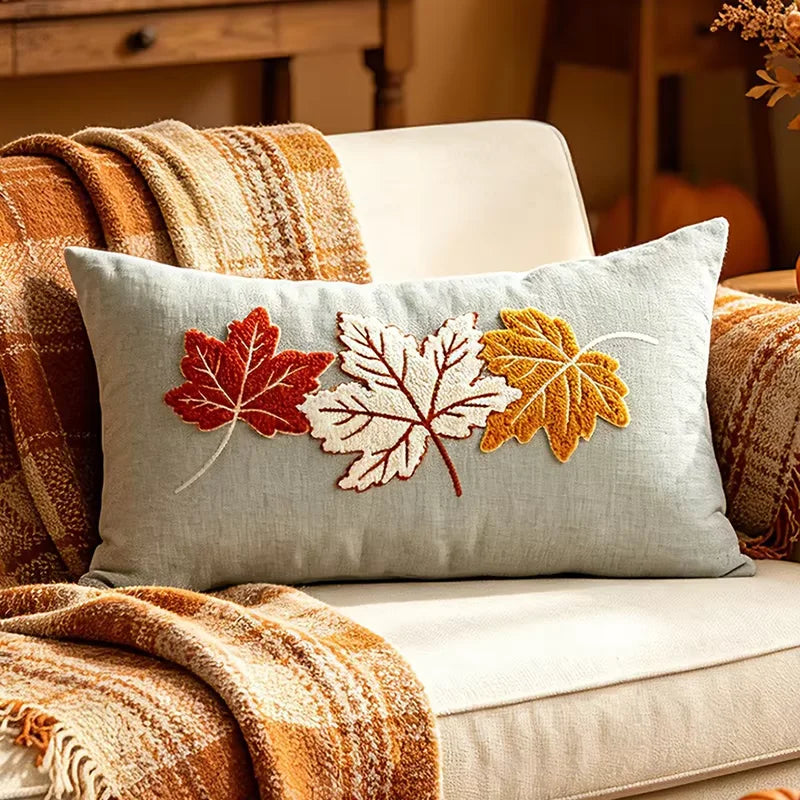 taies d'oreiller automnales citrouille feuilles érable rustique velours polyester non toxique respectueux environnement decoration
