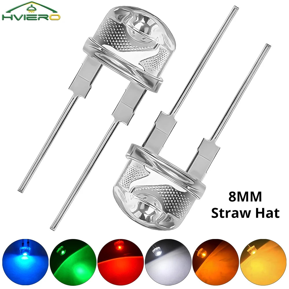 diodes led transparentes bleu vert rouge blanc chaud jaune blanc 8mm modernes 50pcs