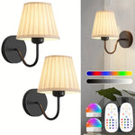 lampe murale sconce or abat jour plissé classique télécommande 15 couleurs rvb led rechargeable