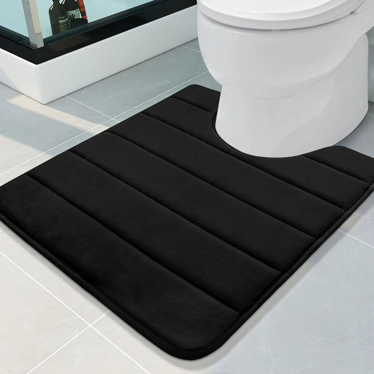 tapis bain noir antidérapant mousse mémoire forme salle bain moderne absorption haute qualité