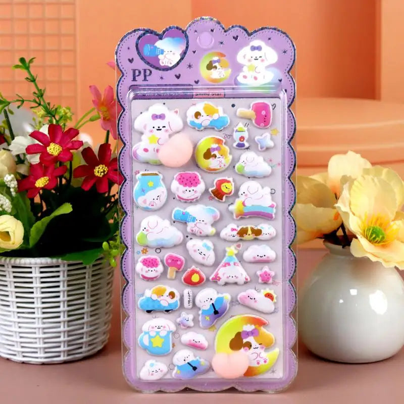 autocollants 3D animaux mignons fruits gâteaux nuages coeurs kawaii adhésifs