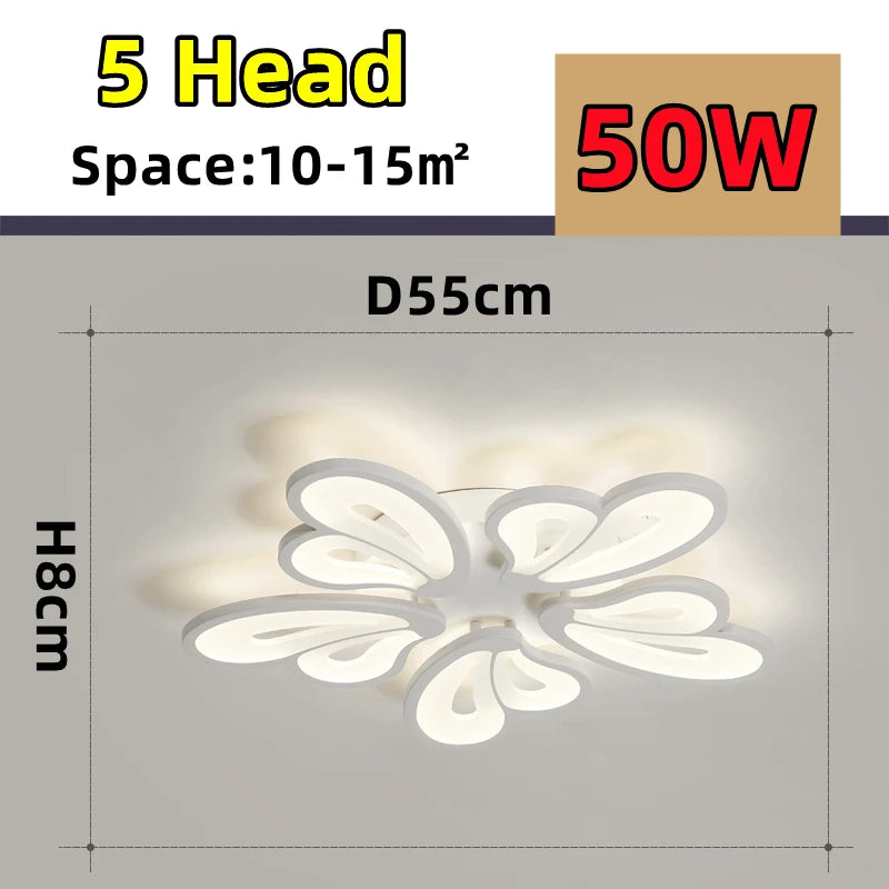 plafonnier moderne blanc gris feuilles stylisées éclairage quotidien chambre salon télécommande led adjustable