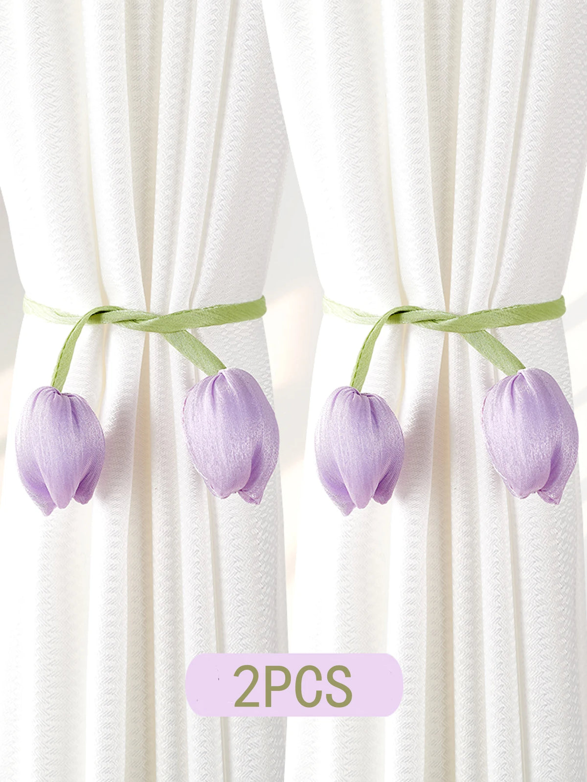 rubans fixation rideaux fleurs tulipes moderne vert clair rose pâle bleu violet décoratif