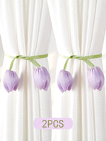 rubans fixation rideaux fleurs tulipes moderne vert clair rose pâle bleu violet décoratif