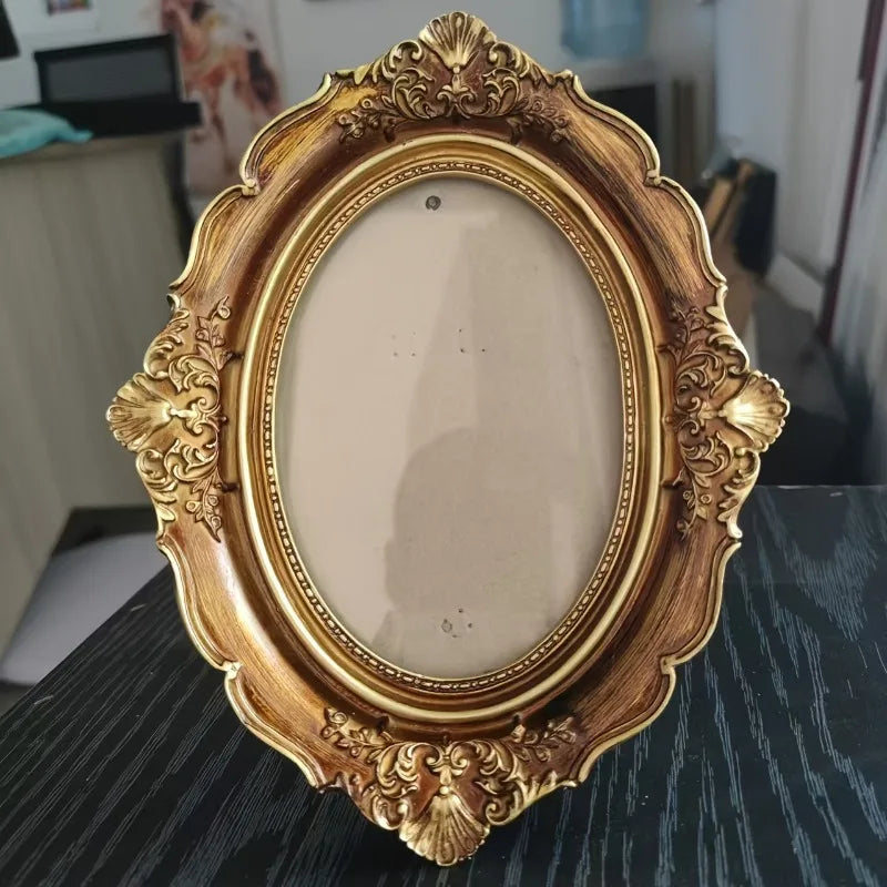 Cadre photo ovale or marron décoration florale baroque transparent verre noirarrière suspension poser photo