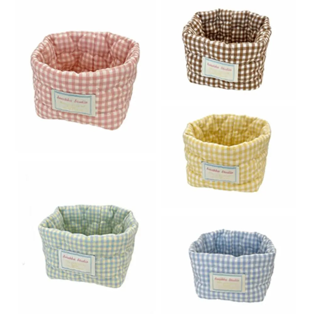 panier rangement tissu carreaux rose bleu vert jaune vintage réutilisable multiple doux ménage