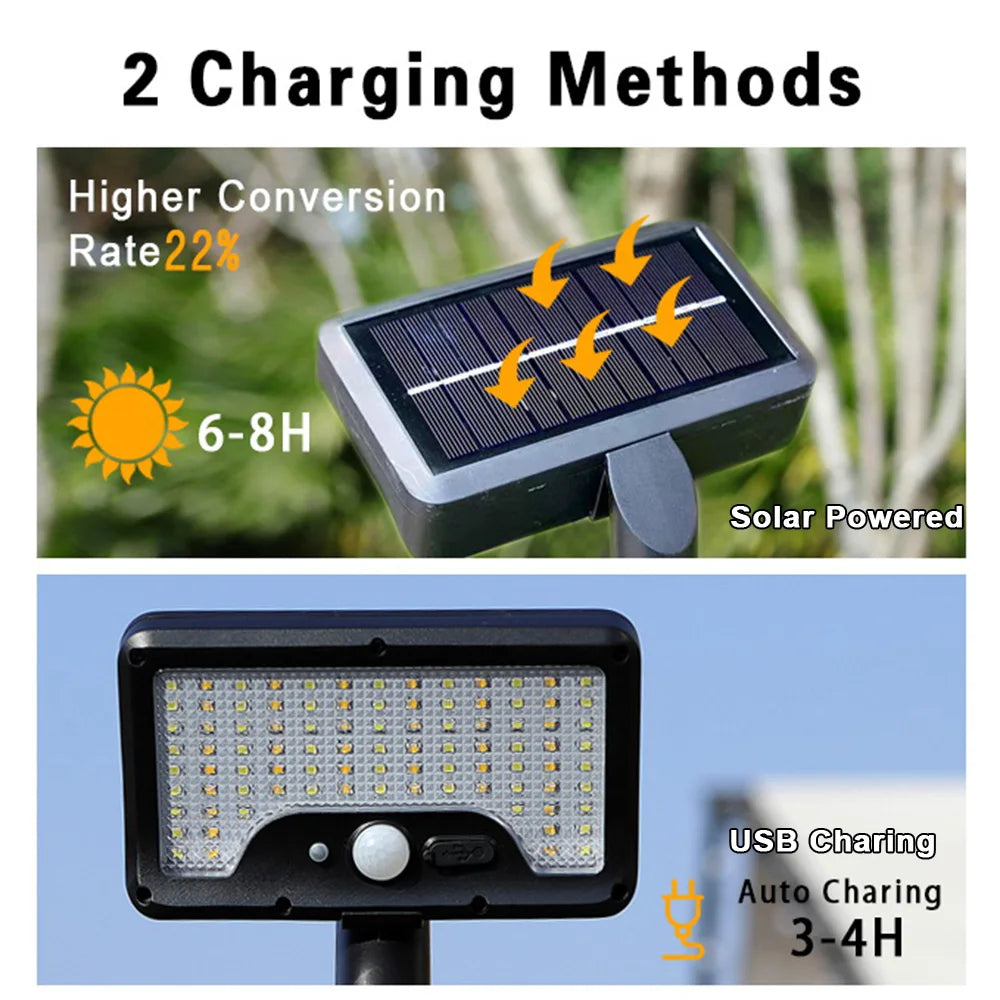 lampe solaire clip noir ip65 92 led motion sensor extérieur moderne