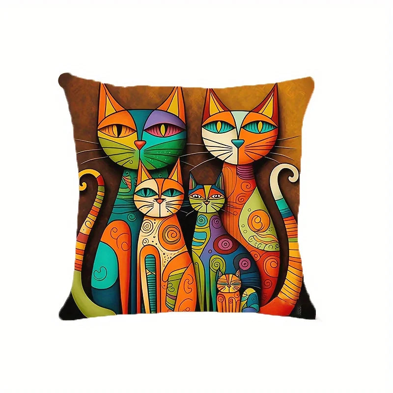 housse coussin moderne abstract cat 100% polyester bleu orange noir blanc vert zip invisible