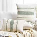 taies d'oreiller polyester vert clair rustique rayures horizontales non toxique respectueux environnement maison hospitalière