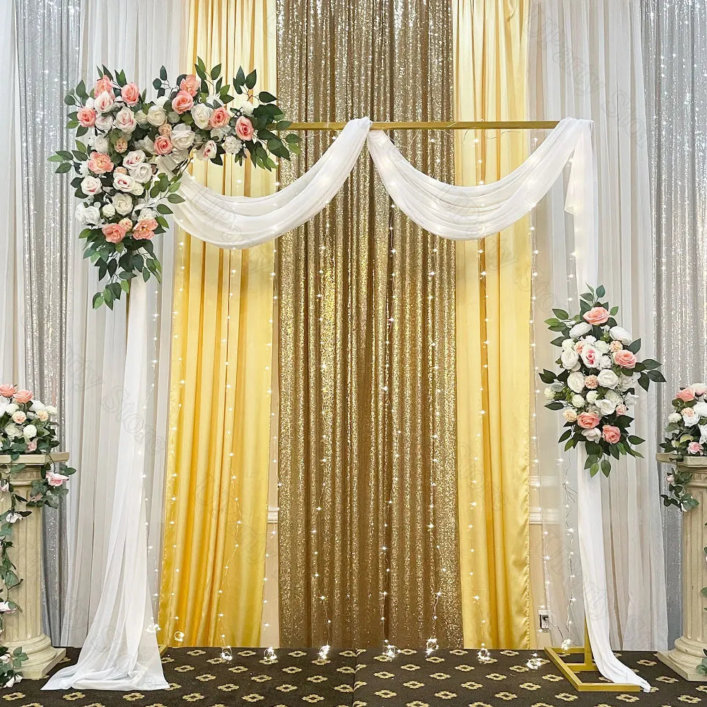 arche decorative mariage blanc rose verte dorée ondulée elegante fleur guirlande lumineuse