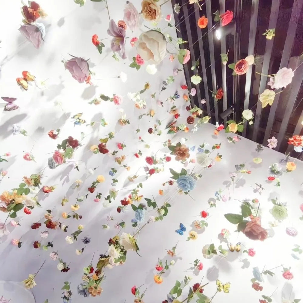 guirlande fleurs artificielles modernes multicolores décoration intérieure mariage anniversaire fil suspension