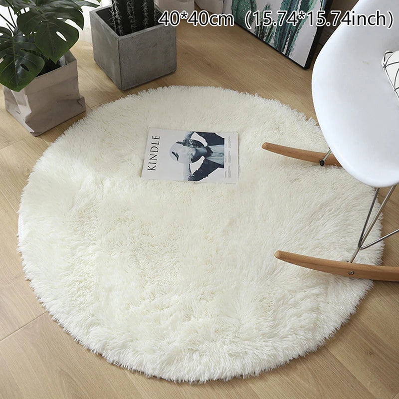 tapis rond moderne uni fourré blanc vert marron beige gris chambre salon enfants decoration