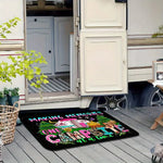 tapis sol moderne imprimé camping noir rose blanc vert bleu beige doréextérieur porte