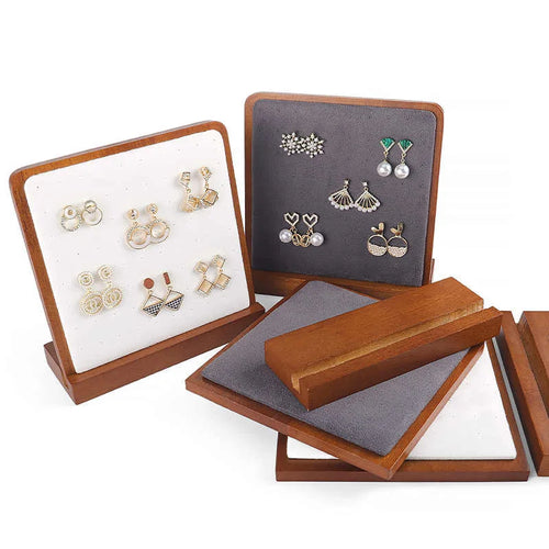 présentoir bois marron tissu blanc gris clips bijoux moderne exposant boucles doreilles organiser décorationintérieur
