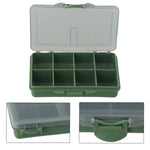 boîte pêche compartiments vert gris plastique lisse pratique compact poignée