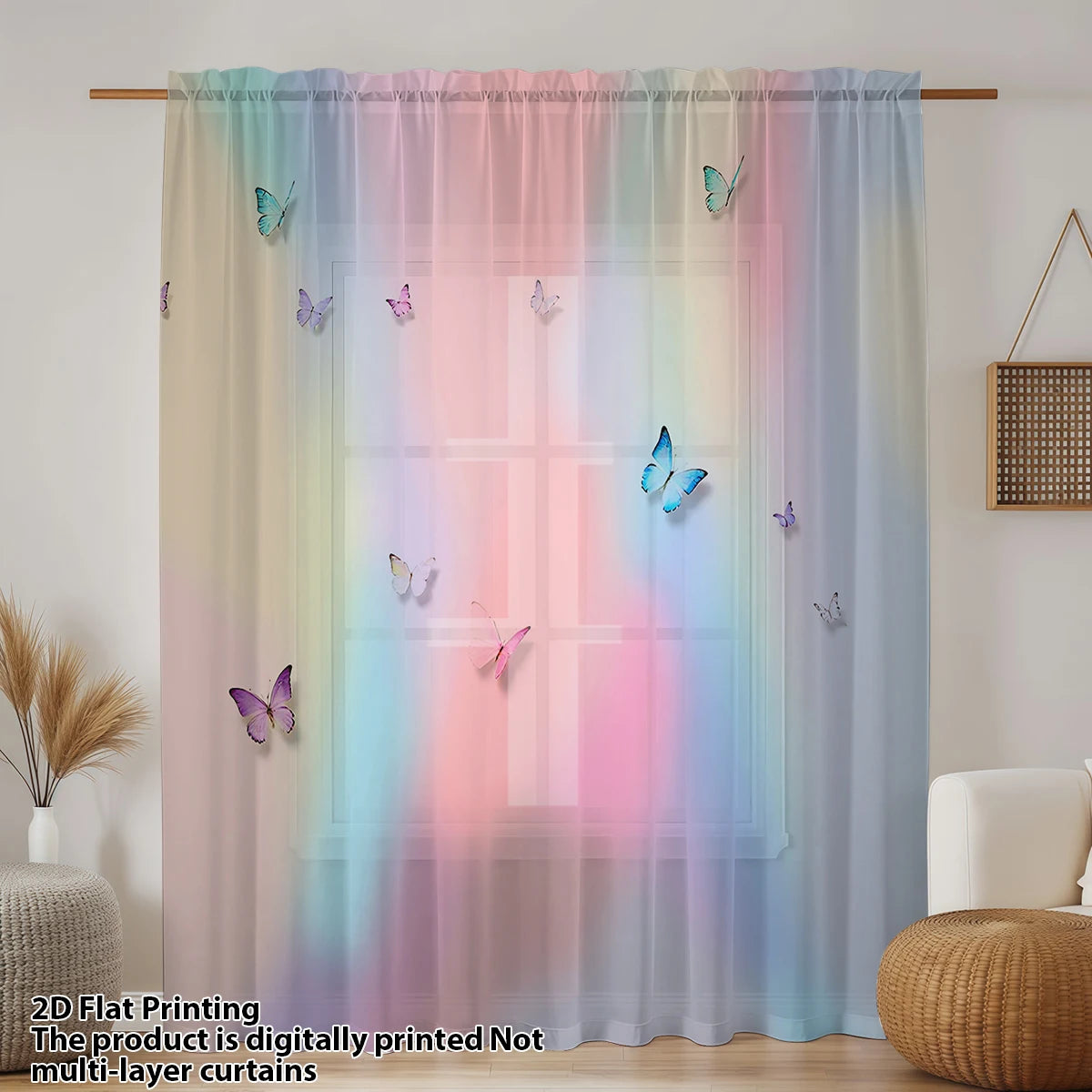rideau papillons pastel floral transparent moderne métalliques fenêtre chambre salonhôtel