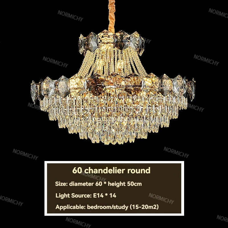 lustre cristal doré moderne grand salon salle manger luxe élégant suspension intérieur