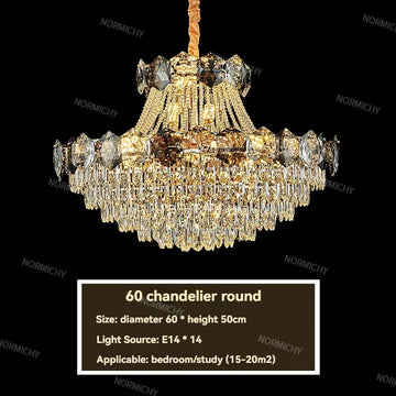 lustre cristal doré moderne grand salon salle manger luxe élégant suspension intérieur
