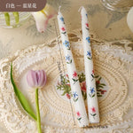 Bougies coniques peintes fleurs vert clair blanc rose violet bleu clair sans flamme aromathérapie