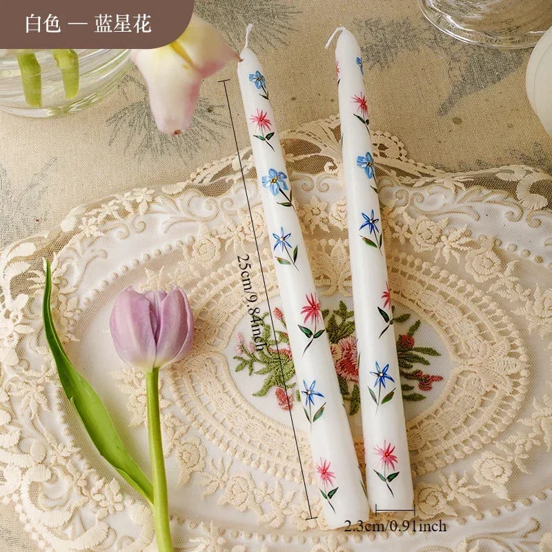 Bougies coniques peintes fleurs vert clair blanc rose violet bleu clair sans flamme aromathérapie