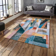 tapis géométrique moderne multicolore bleu orange rose jaune gris blanc vert 200x200cm 250x350cm