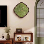 horloge murale moderne motif feuilles vert clair bois bambou salon étude quartz aiguille
