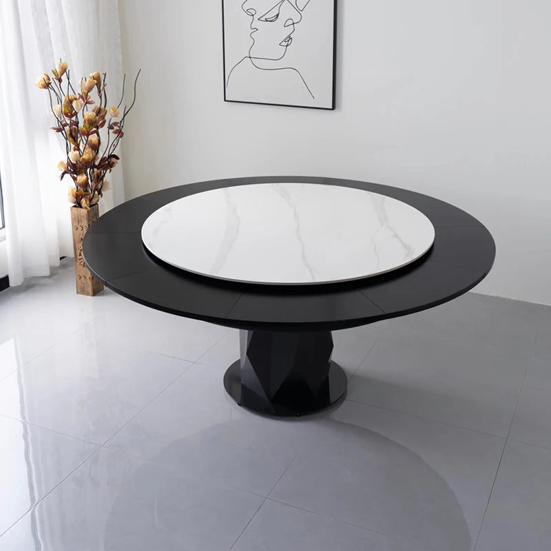 table manger ronde extensible imitation marbre noir moderne six chaises