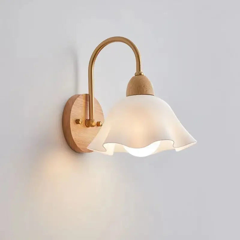 lampe murale bois clair fleur scandinave minimaliste chambre coucher éclairage quotidien led opaque