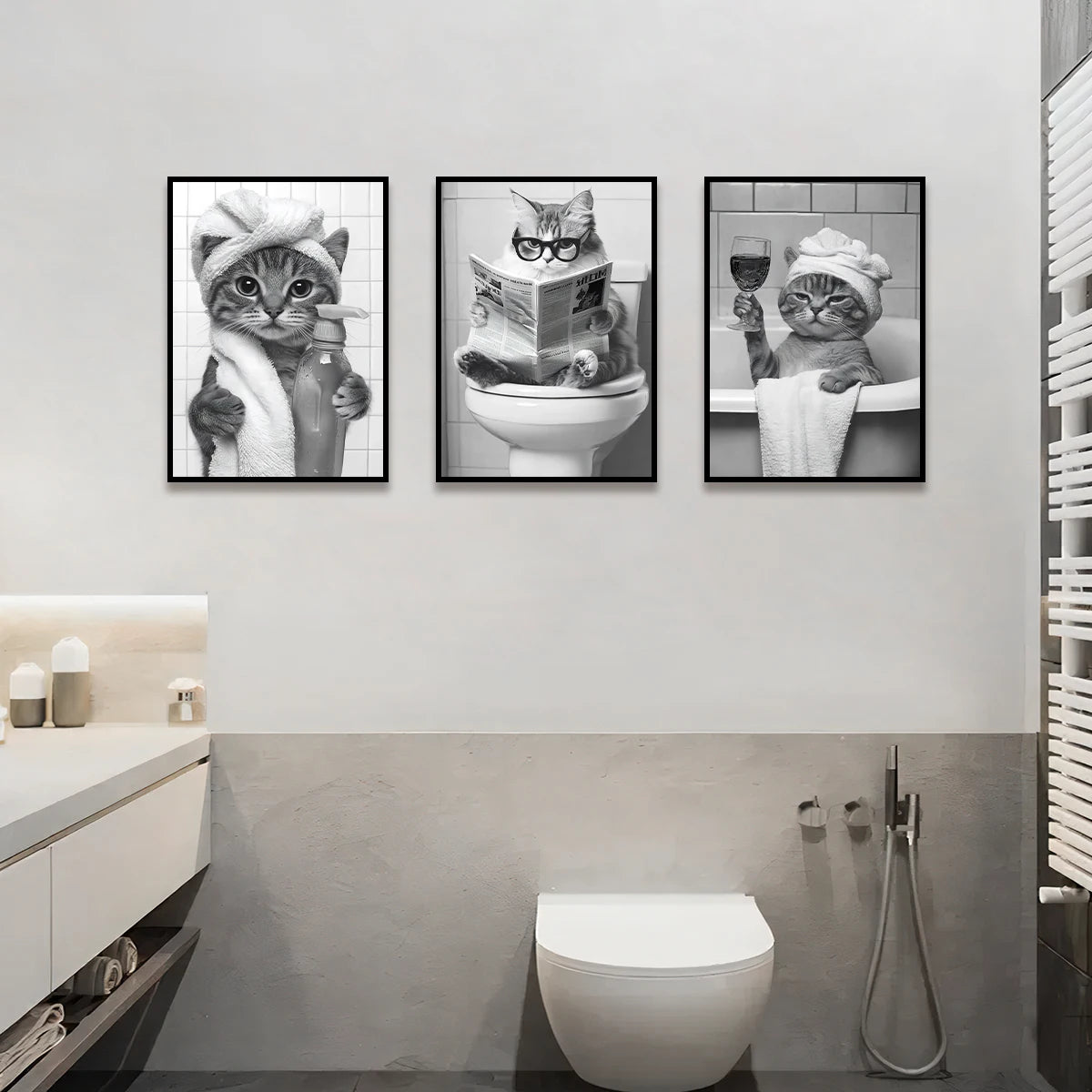 affiche moderne toile imprimée chats humoristiques salle bains toilettes décoration mur sans cadre