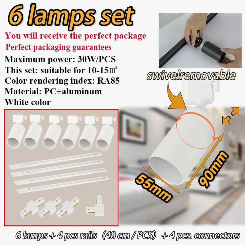 spots noir modernes gu10 12pcs fixés 55x90mm variable intensity