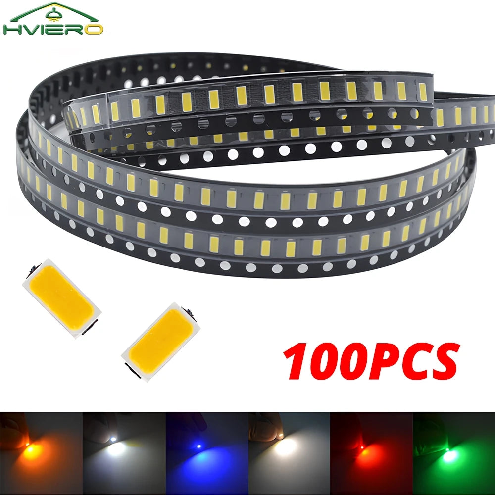 diodes led smd bleu vert rouge blanc chaud jaune rectangulaires 6000k 50000h 100pcs