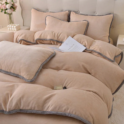 Housse de couette velours corail jaune pour lit double