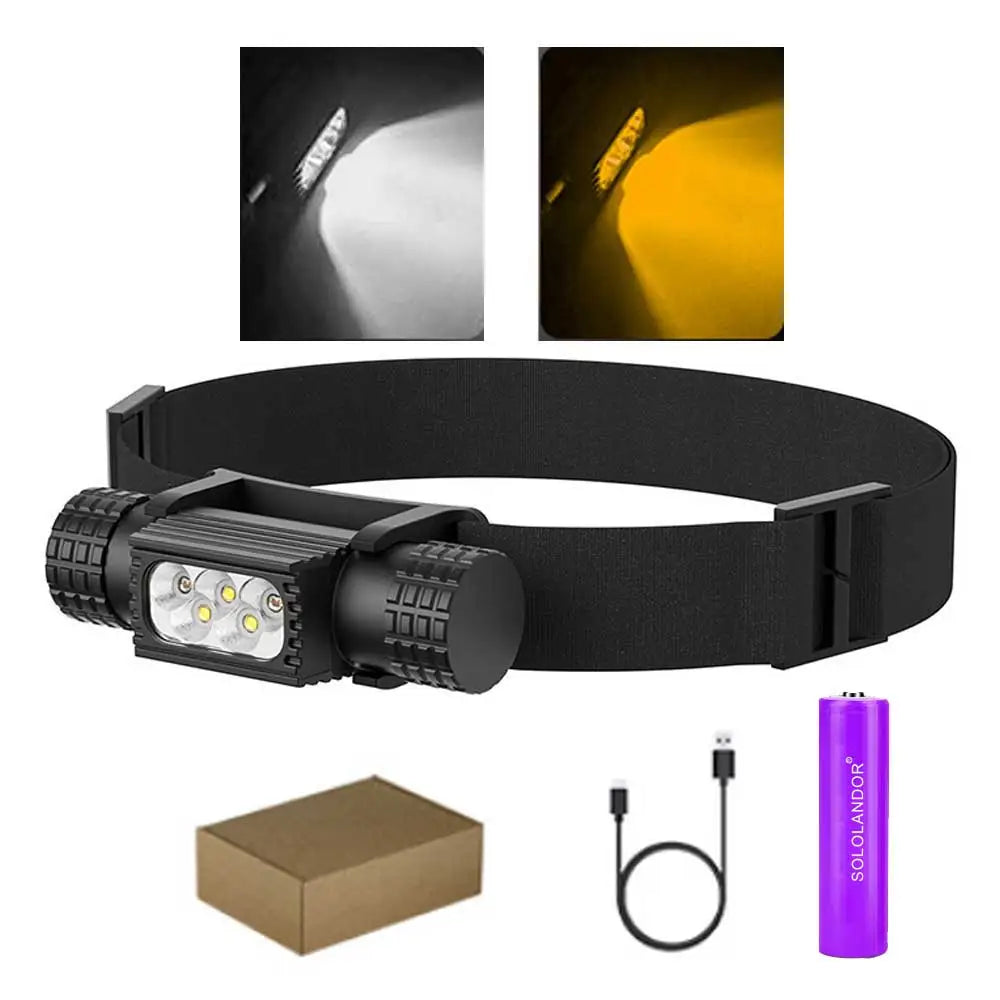 lampe frontale noire led charge usb rohs camping fishing moderne