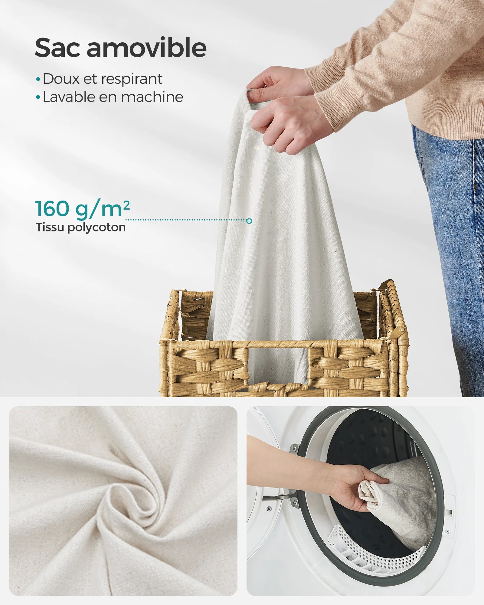 Panier à linge avec doublure amovible