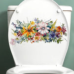 cache wc blanc fleurs colorées adhésif auto collant imperméable décoration salle bain hygiène