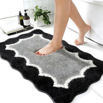 tapis bain moderne motif géométrique bordure dentelée doux antidérapant absorbant salle bain