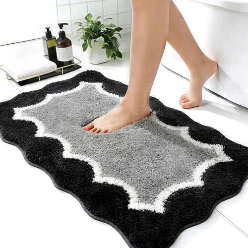 tapis bain moderne motif géométrique bordure dentelée doux antidérapant absorbant salle bain